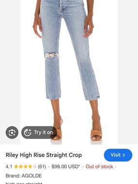 Agolde Light riley Blue High-Rise Straight Crop Jeans
